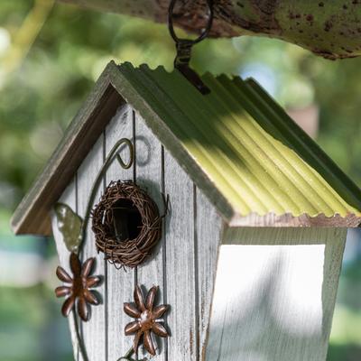 Show full view: Glitzhome Distressed Solid Wood Decorative Outdoor Garden Bird House with 3D Flower slide 5 of 9
