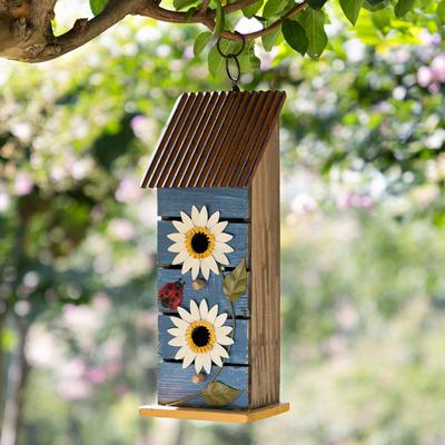 Show full view: Glitzhome 2-Tiered Solid Wood & Metal Daisy Decorative Outdoor Garden Bird House slide 4 of 9