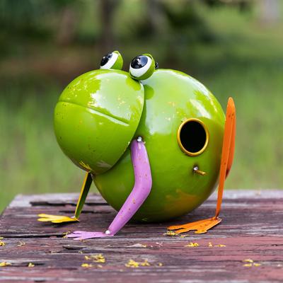 Show full view: Glitzhome Metal Glossy Frog Outdoor Garden Bird House slide 4 of 8