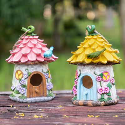 Show full view: Glitzhome Resin Outdoor Garden Bird House, Pink slide 9 of 9