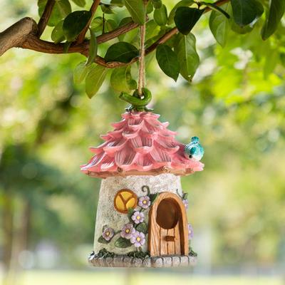 Show full view: Glitzhome Resin Outdoor Garden Bird House, Pink slide 3 of 9