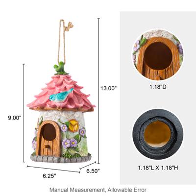 Show full view: Glitzhome Resin Outdoor Garden Bird House, Pink slide 2 of 9