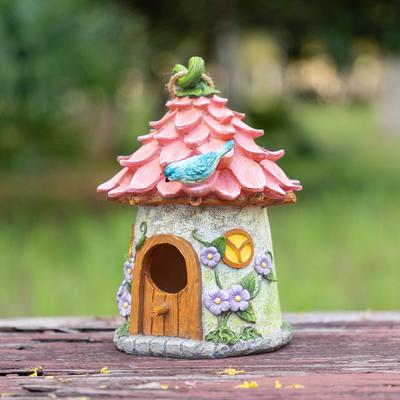 Show full view: Glitzhome Resin Outdoor Garden Bird House, Pink slide 4 of 9
