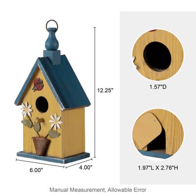 Show full view: Glitzhome Distressed Solid Wood Cottage Garden Bird House with Bees & Flowers slide 2 of 9