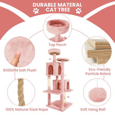 Show full view: TSCOMON Multi-Level 58-in Plush Cat Tree & Condo, Pink slide 6 of 9