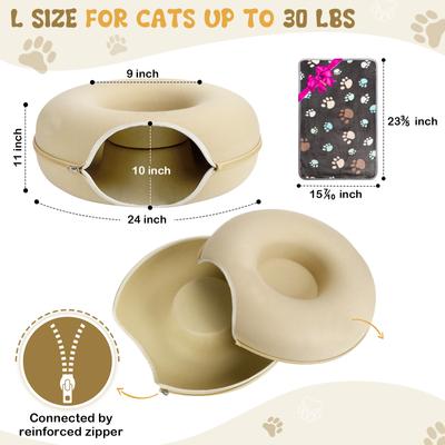 Show full view: HOMAGICO Indoor Peekaboo Donut Tunnel Bed Cat Plush Toy, Beige, Large: 24-in slide 2 of 6