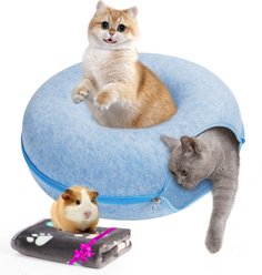 HOMAGICO Indoor Peekaboo Donut Tunnel Bed Cat Plush Toy, Blue, Large: 24-in