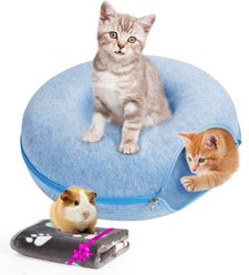 HOMAGICO Indoor Peekaboo Donut Tunnel Bed Cat Plush Toy, Blue, Medium: 20-in