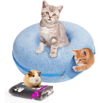 HOMAGICO HOMAGICO Indoor Peekaboo Donut Tunnel Bed Cat Plush Toy, Blue, Medium