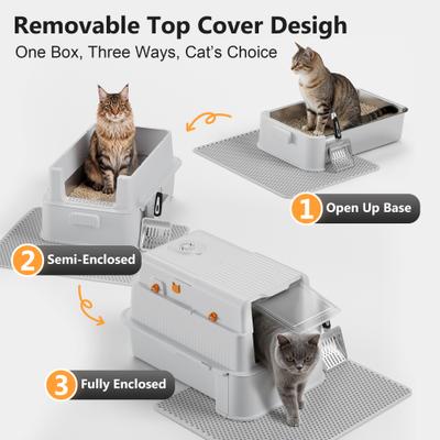 Show full view: Casfuy Full-Enclosed Stainless Steel Cat Litter Box with Pull-Out Drawer slide 5 of 8