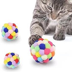 SunGrow Fuzzy Balls with Bell Cat Toy, 3 count