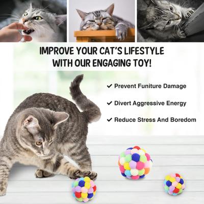 Show full view: SunGrow Fuzzy Balls with Bell Cat Toy, 3 count slide 6 of 7