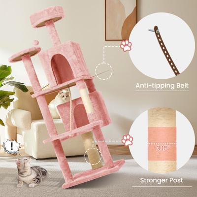 Show full view: TSCOMON Multi-Level 58-in Plush Cat Tree & Condo, Pink slide 3 of 9