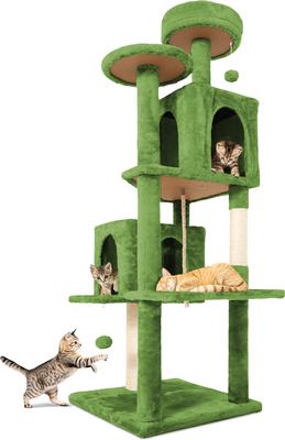 Show full view: TSCOMON Multi-Level 58-in Plush Cat Tree & Condo, Green slide 8 of 10