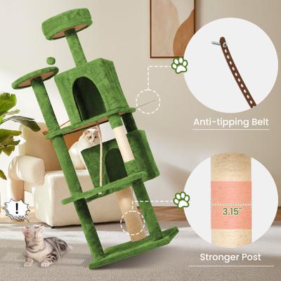 Show full view: TSCOMON Multi-Level 58-in Plush Cat Tree & Condo, Green slide 4 of 10