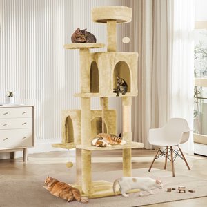 TSCOMON Multi-Level 58-in Plush Cat Tree & Condo, Beige