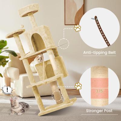 Show full view: TSCOMON Multi-Level 58-in Plush Cat Tree & Condo, Beige slide 3 of 9