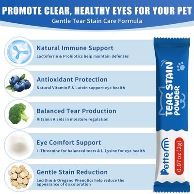 Show full view: Petterm Tear Stain Remover Chicken Flavored Powder Vision Supplement for Dogs & Cats, 15 count slide 8 of 9