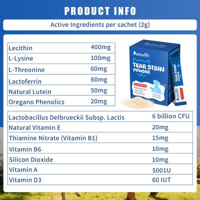 Show full view: Petterm Tear Stain Remover Chicken Flavored Powder Vision Supplement for Dogs & Cats, 15 count slide 3 of 9