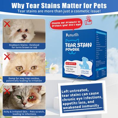 Show full view: Petterm Tear Stain Remover Chicken Flavored Powder Vision Supplement for Dogs & Cats, 15 count slide 4 of 9