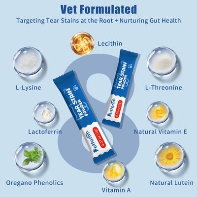 Show full view: Petterm Tear Stain Remover Chicken Flavored Powder Vision Supplement for Dogs & Cats, 15 count slide 6 of 9