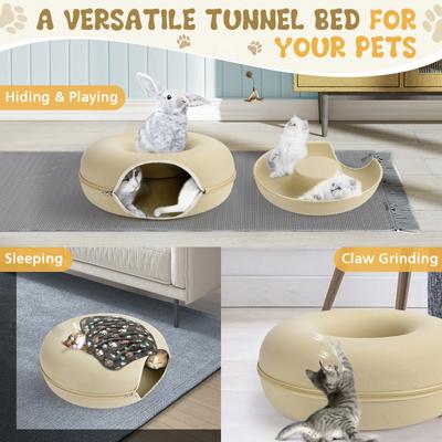 Show full view: HOMAGICO Indoor Peekaboo Donut Tunnel Bed Cat Plush Toy, Beige, Large: 24-in slide 6 of 6
