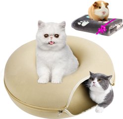 HOMAGICO Indoor Peekaboo Donut Tunnel Bed Cat Plush Toy, Beige, Large: 24-in