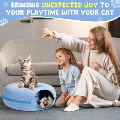 Show full view: HOMAGICO Indoor Peekaboo Donut Tunnel Bed Cat Plush Toy, Blue, Medium: 20-in slide 5 of 6