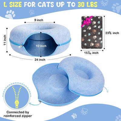 Show full view: HOMAGICO Indoor Peekaboo Donut Tunnel Bed Cat Plush Toy, Blue, Large: 24-in slide 2 of 6