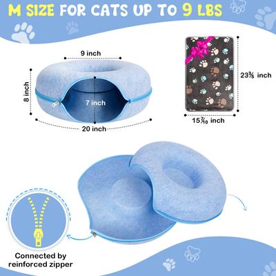 Show full view: HOMAGICO Indoor Peekaboo Donut Tunnel Bed Cat Plush Toy, Blue, Medium: 20-in slide 2 of 6