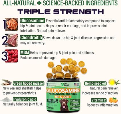 Show full view: Vet Treat Glucosamine Chicken Flavored Chews Joint Supplement for Dogs, 9-oz bag slide 4 of 7