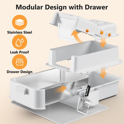 Show full view: Casfuy Full-Enclosed Stainless Steel Cat Litter Box with Pull-Out Drawer slide 7 of 8
