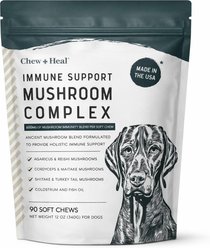 Chew + Heal Immune Support Mushroom Complex Soft Chews Supplement for Dogs, 90 count