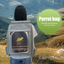 Halinfer Portable Front Zipper Opening Travel Cage Bird Carrier Backpack with Standing Perches & Metal Tray, 15 x 11 x 16-in, Grey slide 2 of 8