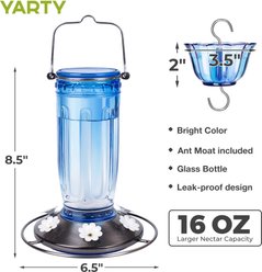 Yarty 16-oz Glass Hummingbird Bird Feeder with Ant Moat, 2 count, Blue slide 2 of 9