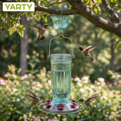 Show full view: Yarty 16-oz Glass Hummingbird Bird Feeder with Ant Moat, 2 count, Green slide 7 of 9
