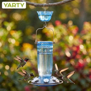 Yarty 16-oz Glass Hummingbird Bird Feeder with Ant Moat, 2 count, Blue