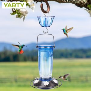 Yarty 16-oz Glass Hummingbird Bird Feeder with Ant Moat, 2 count, Blue