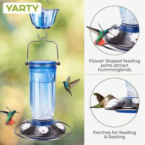 Yarty 16-oz Glass Hummingbird Bird Feeder with Ant Moat, 2 count, Blue