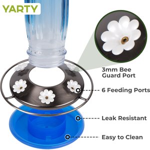 Yarty 16-oz Glass Hummingbird Bird Feeder with Ant Moat, 2 count, Blue