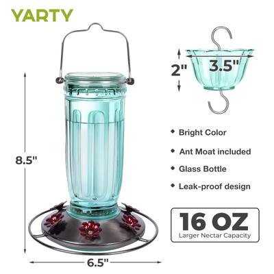 Show full view: Yarty 16-oz Glass Hummingbird Feeder with Ant Moat, Green slide 2 of 10