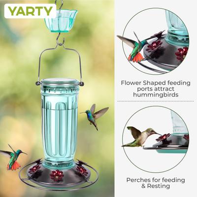 Show full view: Yarty 16-oz Glass Hummingbird Feeder with Ant Moat, Green slide 5 of 10