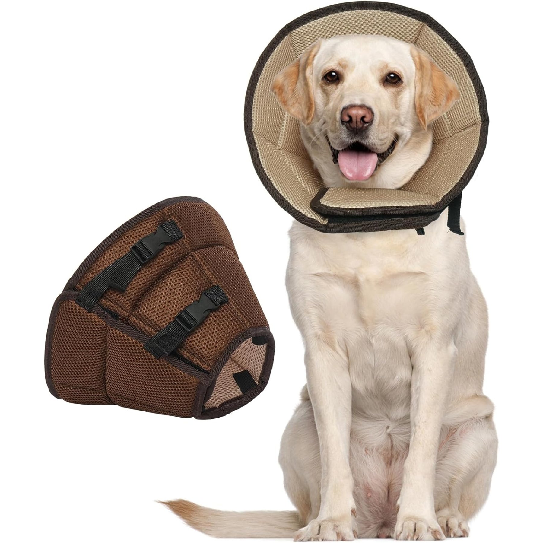 Kuoser Cone Recovery Elizabethan Collar/E-Collar for Dogs, Brown, Large
