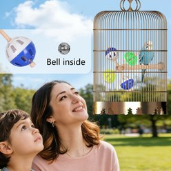 Halinfer Cage Mount Stand Perch Exercise Bird Toy with Rotated Spinning Balls & Bells, Small slide 2 of 7