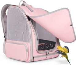 Halinfer Portable Front Zipper Opening Travel Cage Bird Carrier Backpack with Standing Perches & Metal Tray, 15 x 11 x 16-in, Pink slide 2 of 8