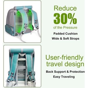 Halinfer Portable Front Zipper Opening Travel Cage Bird Carrier Backpack with Standing Perches & Metal Tray, 15 x 11 x 16-in, Green