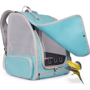 Halinfer Portable Front Zipper Opening Travel Cage Bird Carrier Backpack with Standing Perches & Metal Tray, 15 x 11 x 16-in, Green
