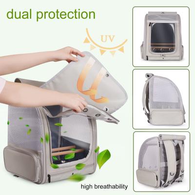 Show full view: Halinfer Portable Front Zipper Opening Travel Cage Bird Carrier Backpack with Standing Perches & Metal Tray, 15 x 11 x 16-in, Grey slide 4 of 9