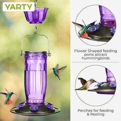 Show full view: Yarty 16-oz Glass Hummingbird Feeder with Ant Moat, Purple slide 5 of 10