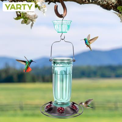 Show full view: Yarty 16-oz Glass Hummingbird Bird Feeder with Ant Moat, 2 count, Green slide 9 of 9